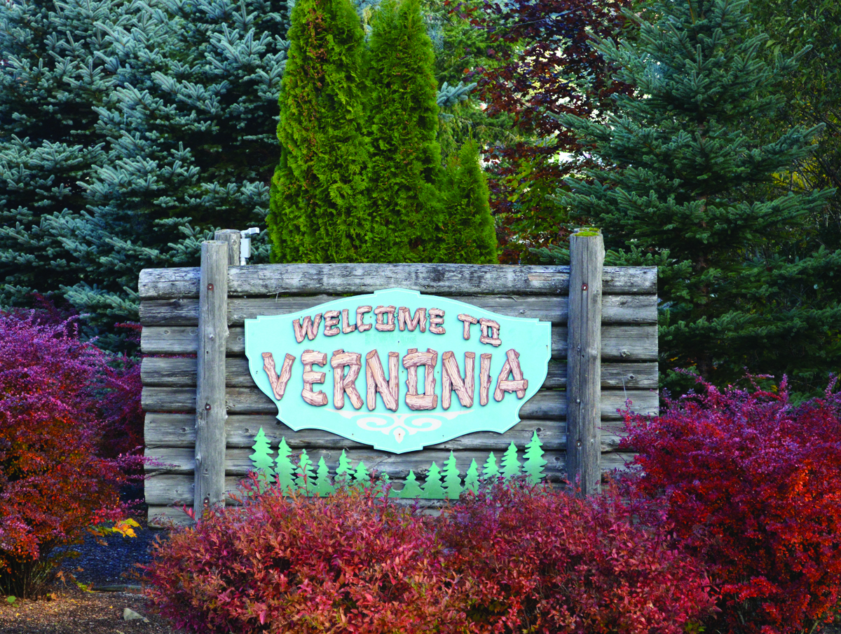 Sign that greets drivers headed in to Vernonia